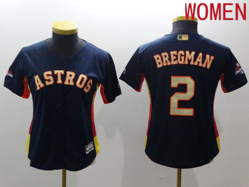 Women Houston Astros 2 Bregman Blue Gold word of champion Game MLB Jersey